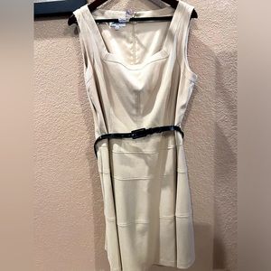 Kasper beige sleeveless dress with belt